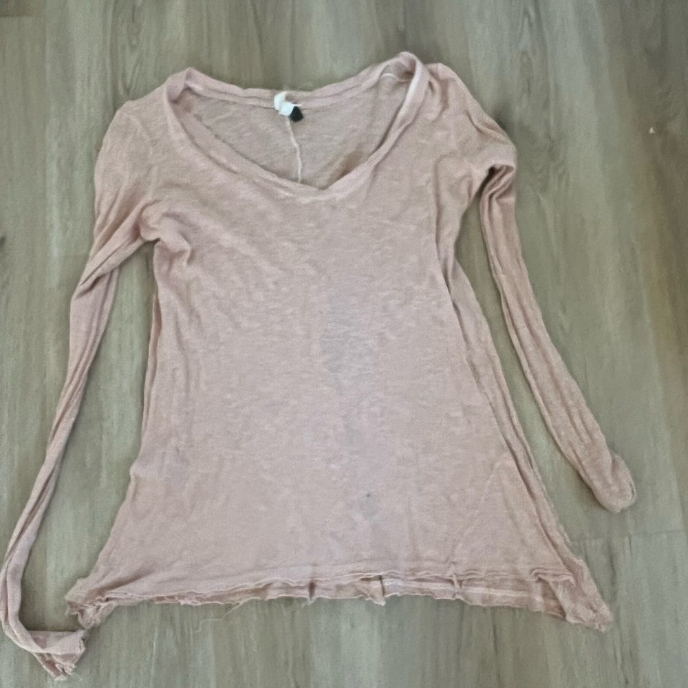 Light Tan Long Sleeve V-Neck Women's Top